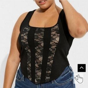 NWT TORRID PONTE SQUARE NECK LACE CORSET TOP DEEP BLACK SZ 2X